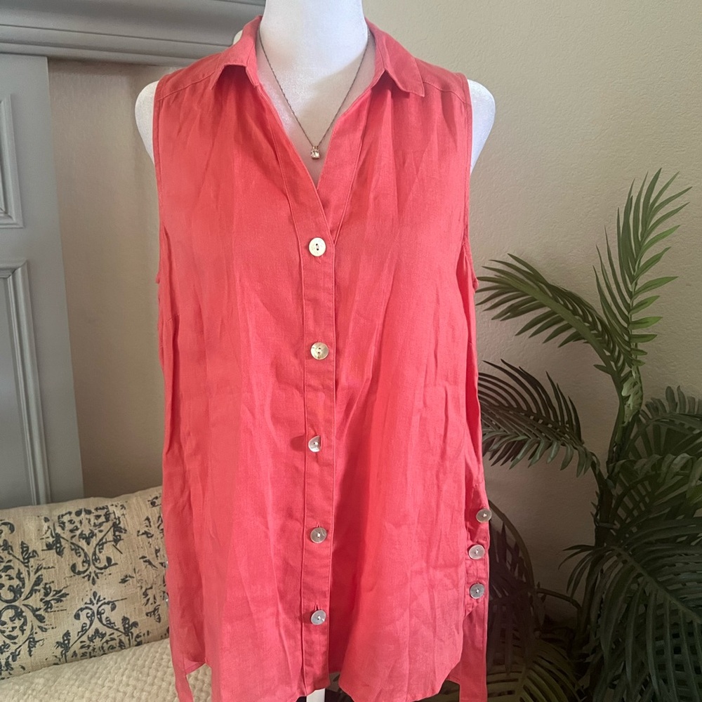 J. Jill Coral Sleeveless Button-Front Blouse